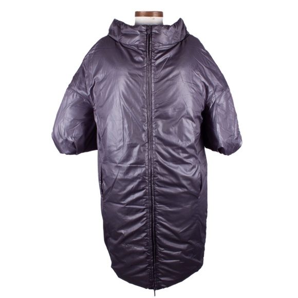 Marni Silver Gray Silk 3/4 Sleeve Puffer Coat